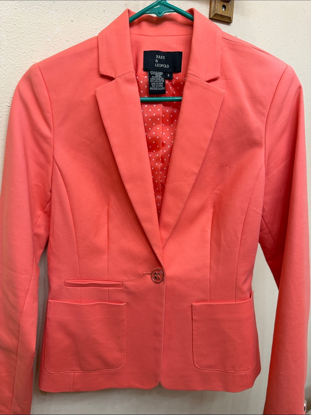 Jules & Leopold Coral Blazer with Polka-Dot Lining